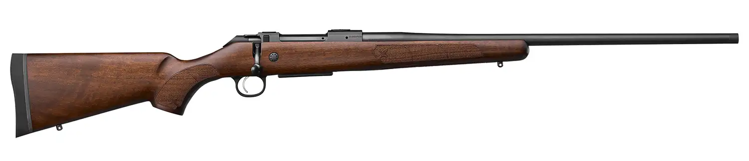 CZ 600 PLUS ST3 AMERICAN, 270 WIN, 5 RD, 24IN, 9/16X24, DRILLED AND TAPPED, WALNUT STOCK
